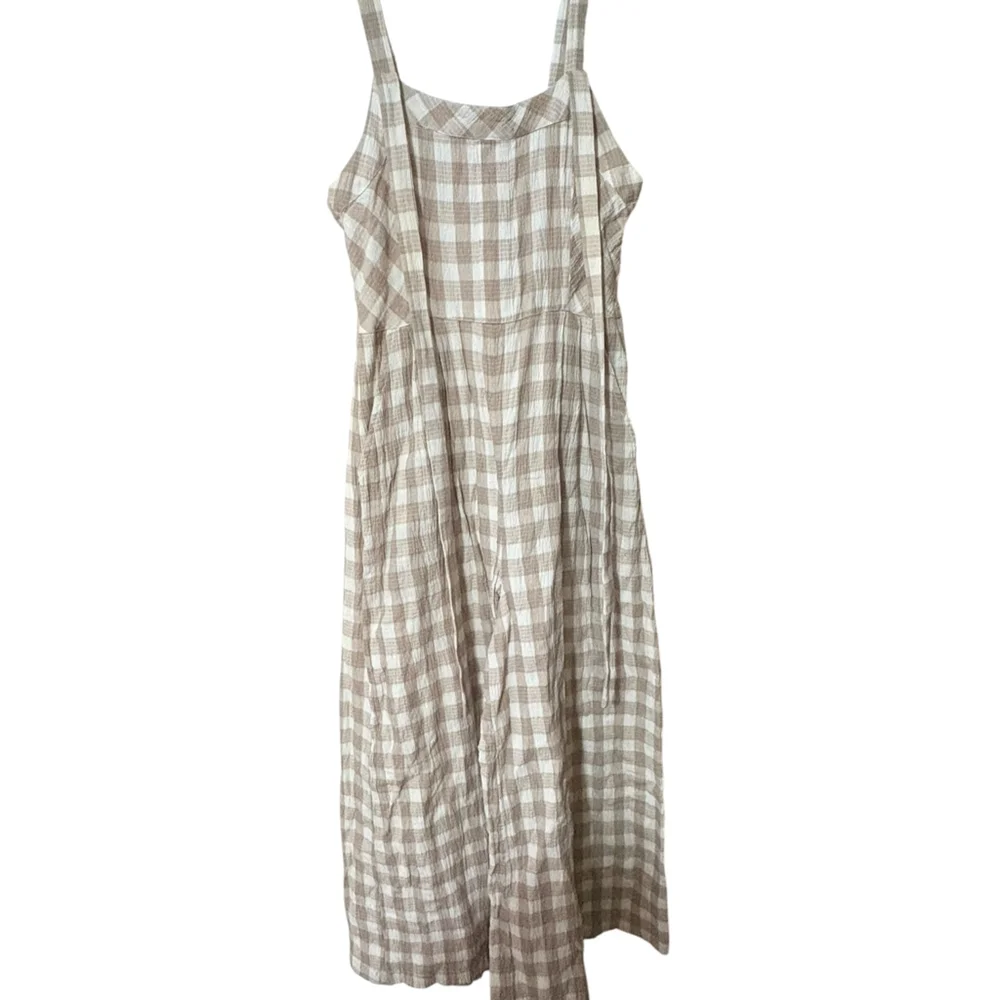 Free People Zuzu Seersucker Crop Jumpsuit Beige Gingham Size 0